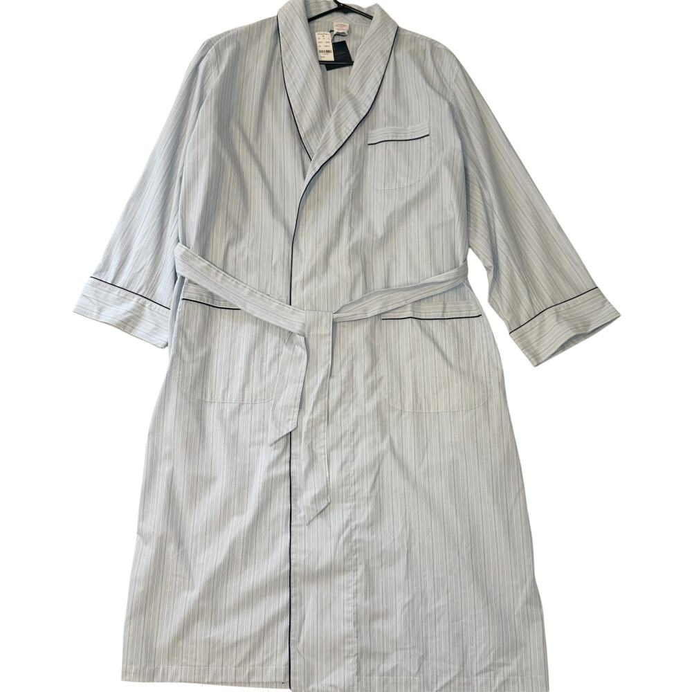 Brooks Brothers All Cotton Blue Stripe Robe Nightwear Men's XL NWT